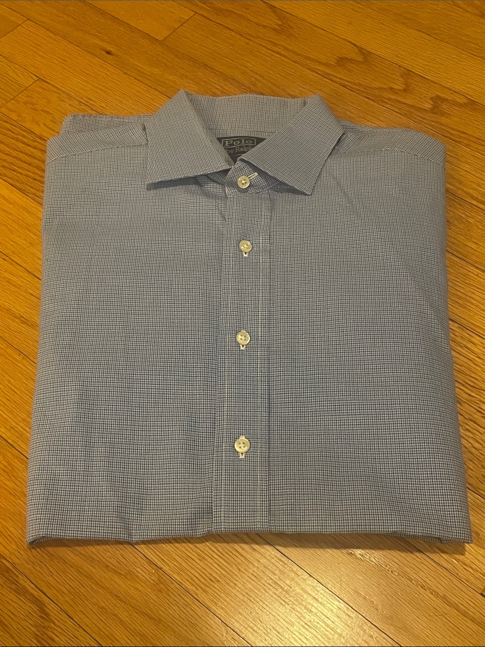 Polo by Ralph Lauren button up t-shirt Light Blue Micro-Check Dress Shirt Size L